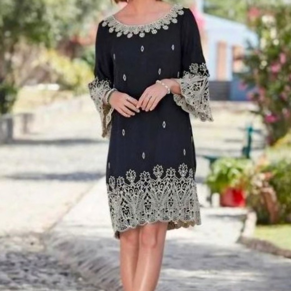 Sundance Palace Shift Dress Embroidered Eyelet Scallop Bell Boho Siz PM or Small - Picture 4 of 9
